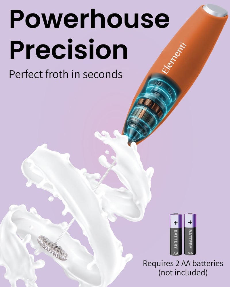 Elementi Drink Mixer Handheld - Electric Stirrer and Powerful Protein Powder Mixer Wand, Easy-to-Use Mini Frother Wand for Quick Delicious Cocktails, Milk Frother and Coffee Stirrers (Orange) - Image 3